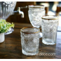 embossed clear water glass cup with gold rim